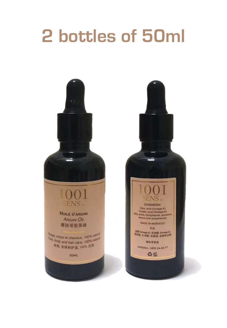 1001 Sens Value Pack - 2 bottles of 50ml Argan Oil - 100% Pure and Natural -  For the Hair, Face and