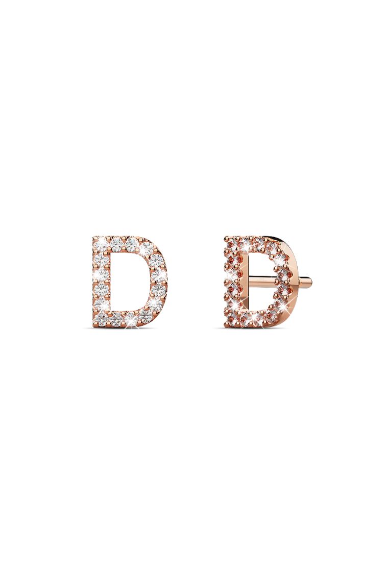 925 Signature Solid 925 Sterling Silver Glamour Alphabet Letter Earrings Rose Gold - D