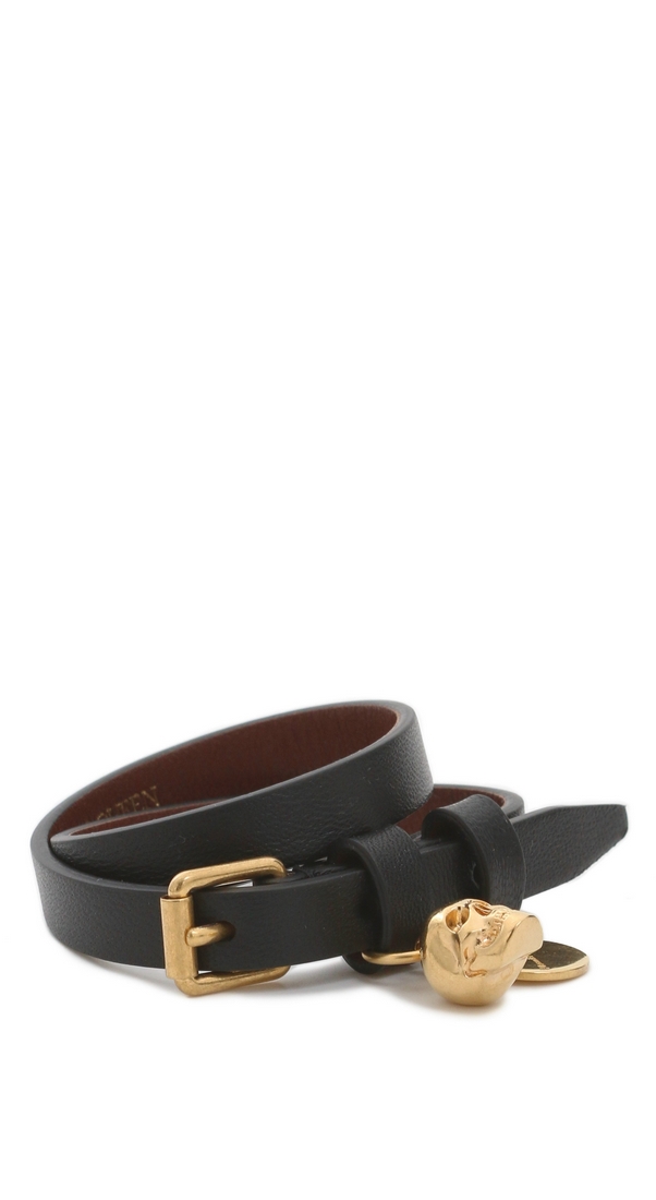 ALEXANDER MCQUEEN Leather Double Wrap Skull Bracelet