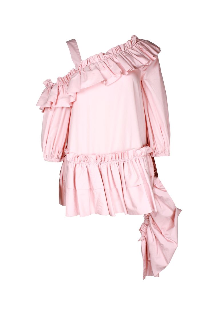 ALEXANDER MCQUEEN Pre-Loved Alexander Mcqueen Ruffled Asymmetric Top In Pink Cotton