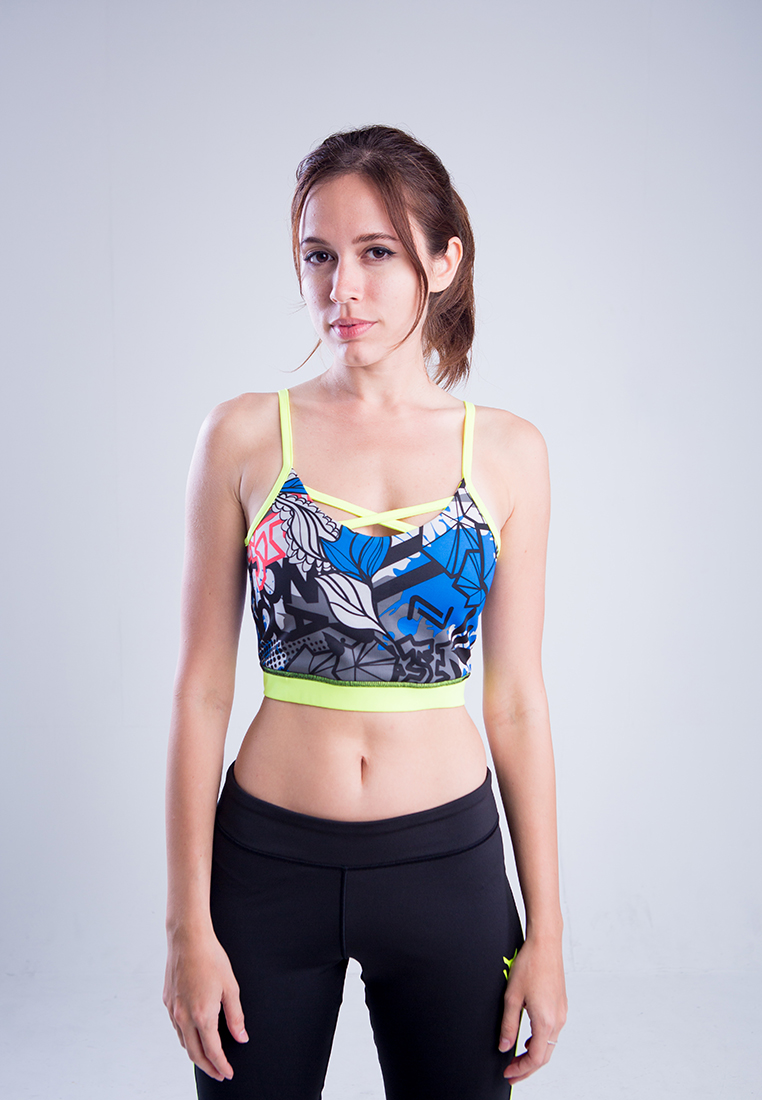 AMNIG Women Crux Cross Front Sports Bra (Black High Rise)