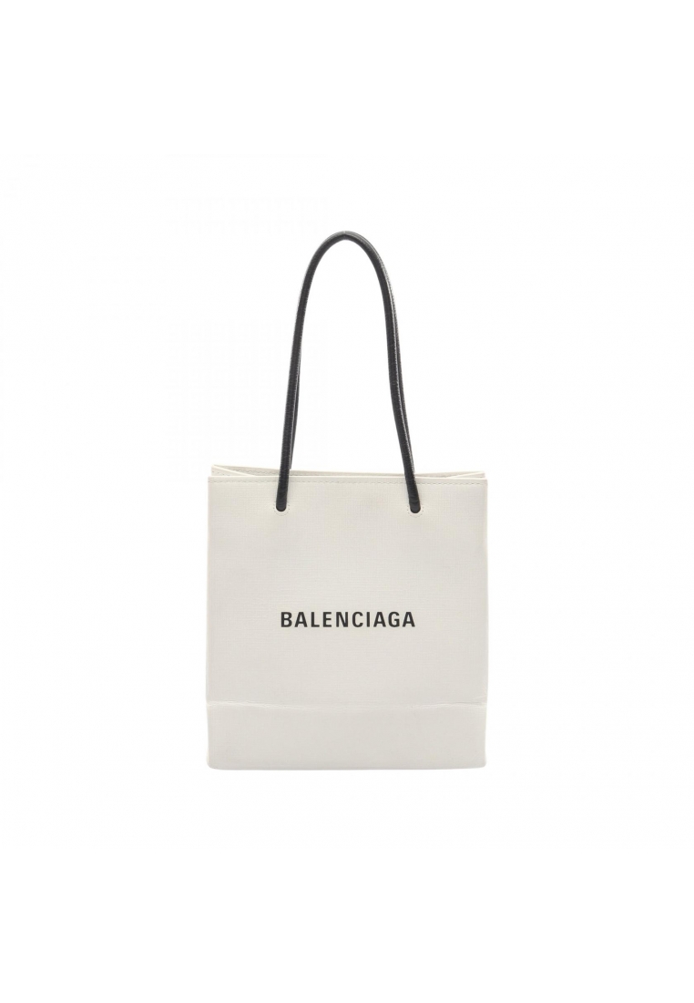 BALENCIAGA Pre-Loved BALENCIAGA Shopping Tote XXS Handbag PVC leather white black