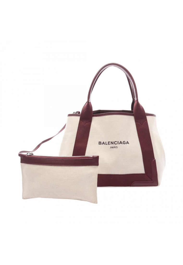 BALENCIAGA Pre-Loved BALENCIAGA NAVY CABAS S navy hippopotamus Handbag tote bag canvas leather ivory