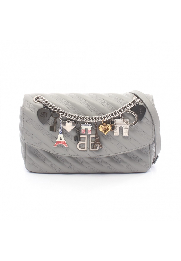 BALENCIAGA Pre-Loved BALENCIAGA BB Round chain shoulder bag leather gray
