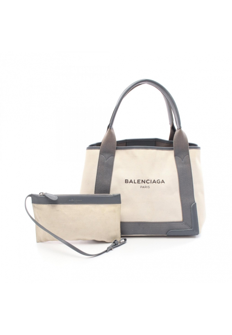 BALENCIAGA Pre-Loved BALENCIAGA NAVY CABAS S navy hippopotamus Handbag tote bag canvas leather ivory