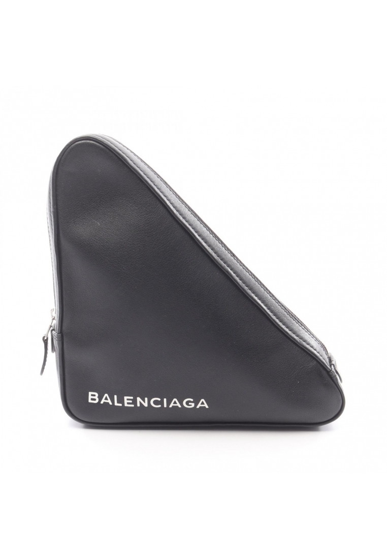 BALENCIAGA Pre-Loved BALENCIAGA triangle Clutch bag leather black