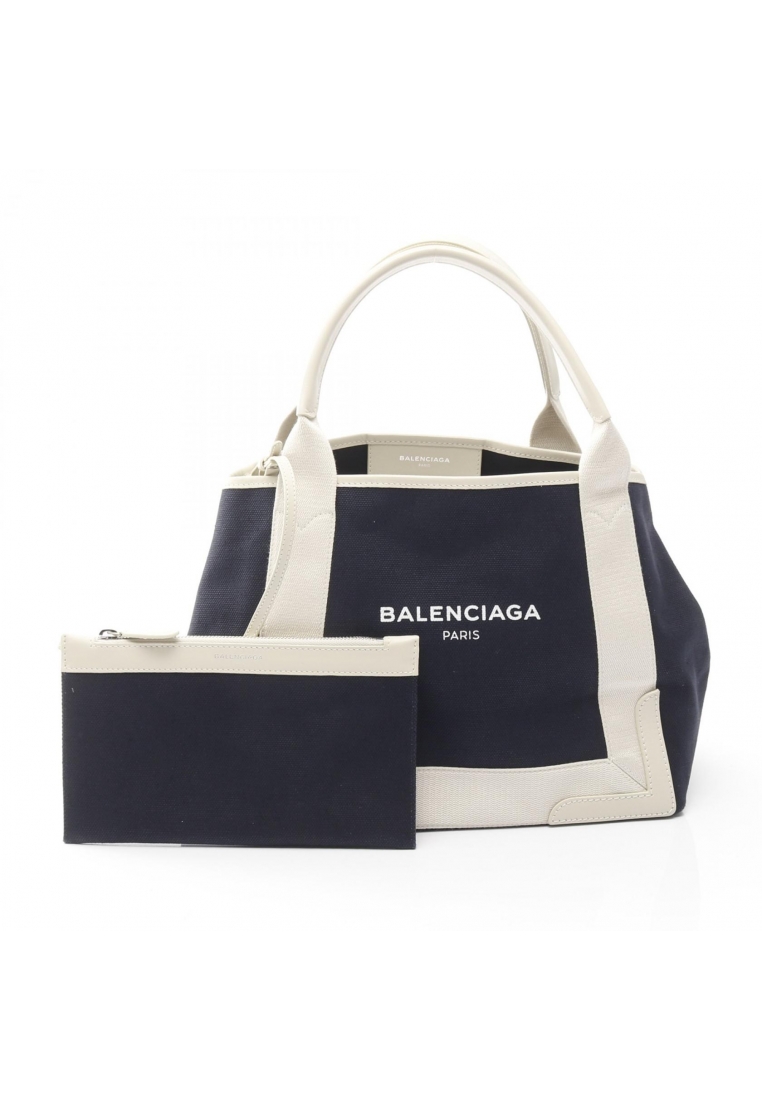 BALENCIAGA Pre-Loved BALENCIAGA NAVY CABAS S navy hippopotamus Handbag tote bag canvas leather Dark 