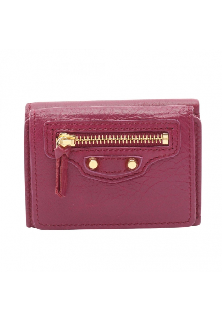 BALENCIAGA Pre-Loved BALENCIAGA classic mini wallet trifold wallet leather Pink purple