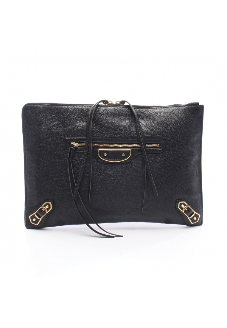 BALENCIAGA Pre-Loved BALENCIAGA classic metallic edge Clutch bag leather black