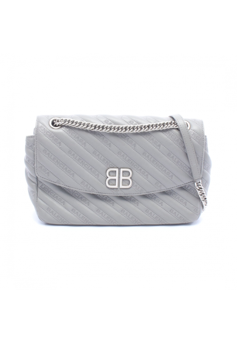BALENCIAGA Pre-Loved BALENCIAGA BB Round chain shoulder bag leather gray