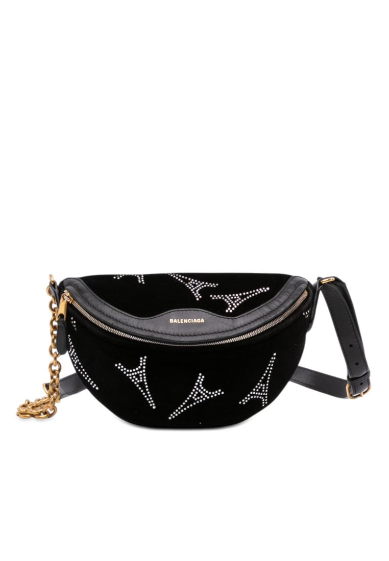 Balenciaga Pre-Loved Balenciaga Velvet Crystal Embellished Souvenir Belt Bag Xxs