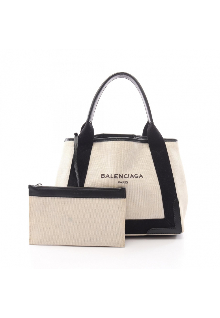 Balenciaga Pre-Loved BALENCIAGA NAVY CABAS S navy hippopotamus Handbag tote bag canvas leather ivory