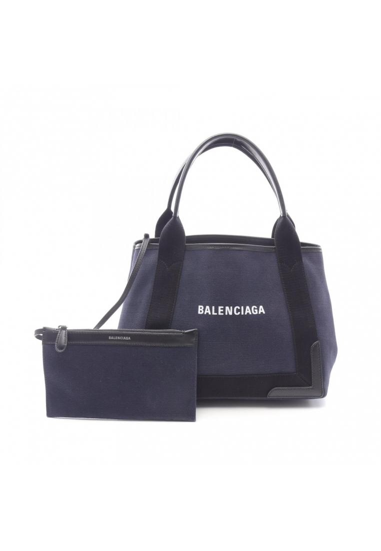 BALENCIAGA Pre-Loved BALENCIAGA NAVY CABAS S navy hippopotamus Handbag tote bag canvas leather Dark 