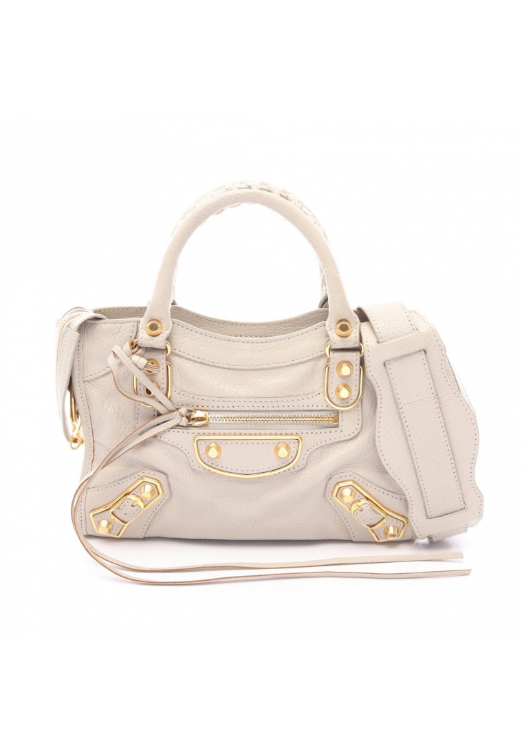 Balenciaga Pre-Loved BALENCIAGA classic metallic edge mini city 2WAY Handbag leather beige