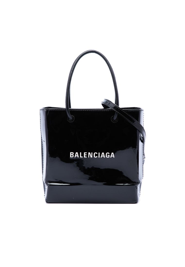 Balenciaga Pre-Loved Balenciaga Patent Logo Shopping Tote Xxs