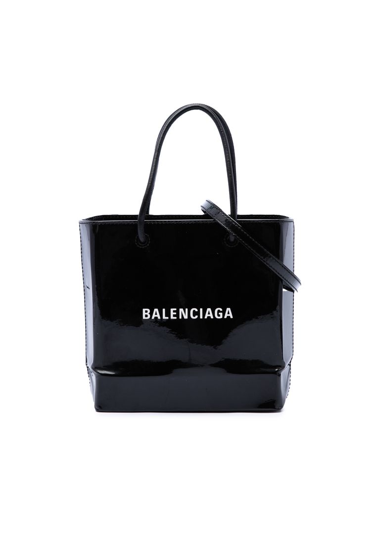 Balenciaga Pre-Loved Balenciaga Patent Logo Shopping Tote Xxs