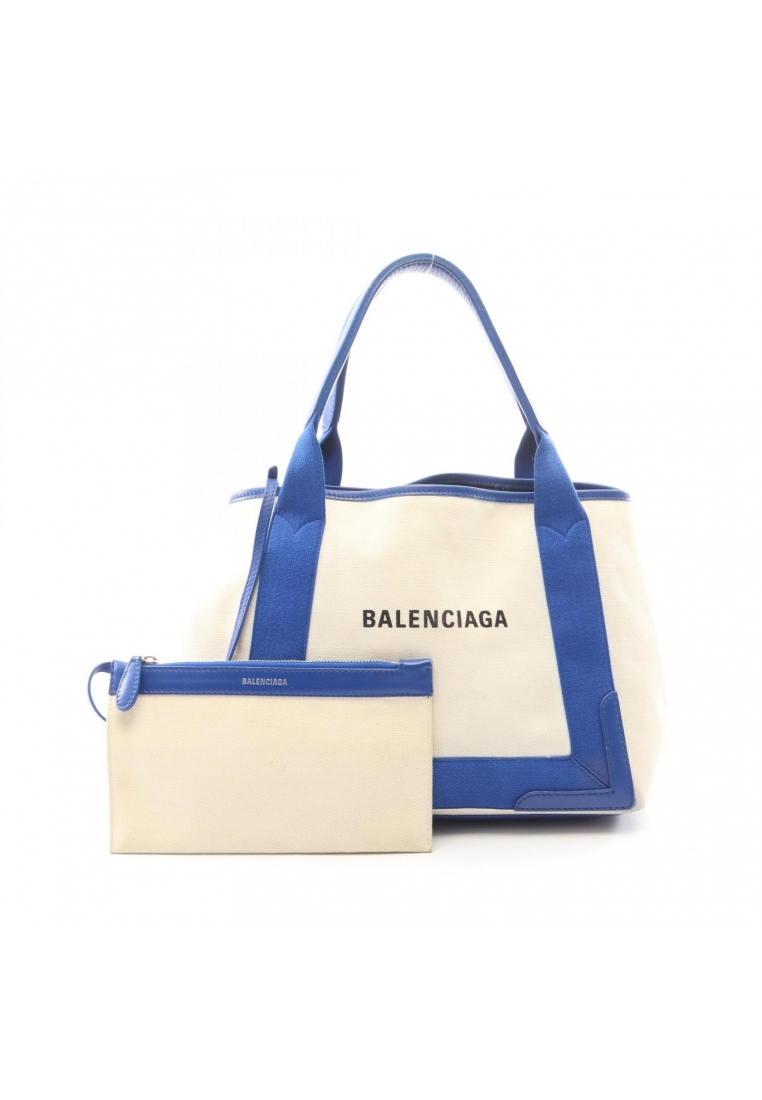 Balenciaga Pre-Loved BALENCIAGA NAVY CABAS S navy hippopotamus Handbag tote bag canvas leather off w