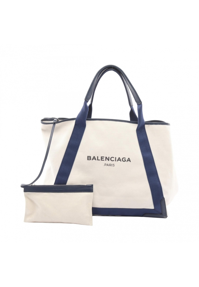 Balenciaga Pre-Loved BALENCIAGA NAVY CABAS navy hippopotamus M 2WAY Handbag tote bag canvas leather 
