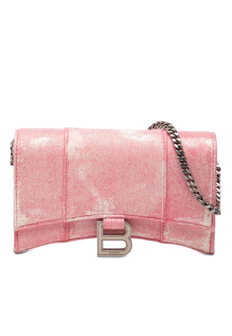 Balenciaga Pre-Loved Balenciaga Nappa Denim Printed Hourglass Wallet On Chain