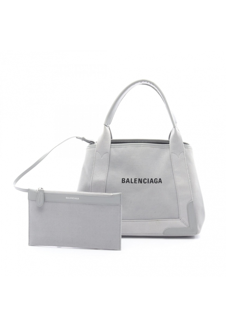 BALENCIAGA Pre-Loved BALENCIAGA NAVY CABAS S navy hippopotamus Handbag tote bag canvas leather gray