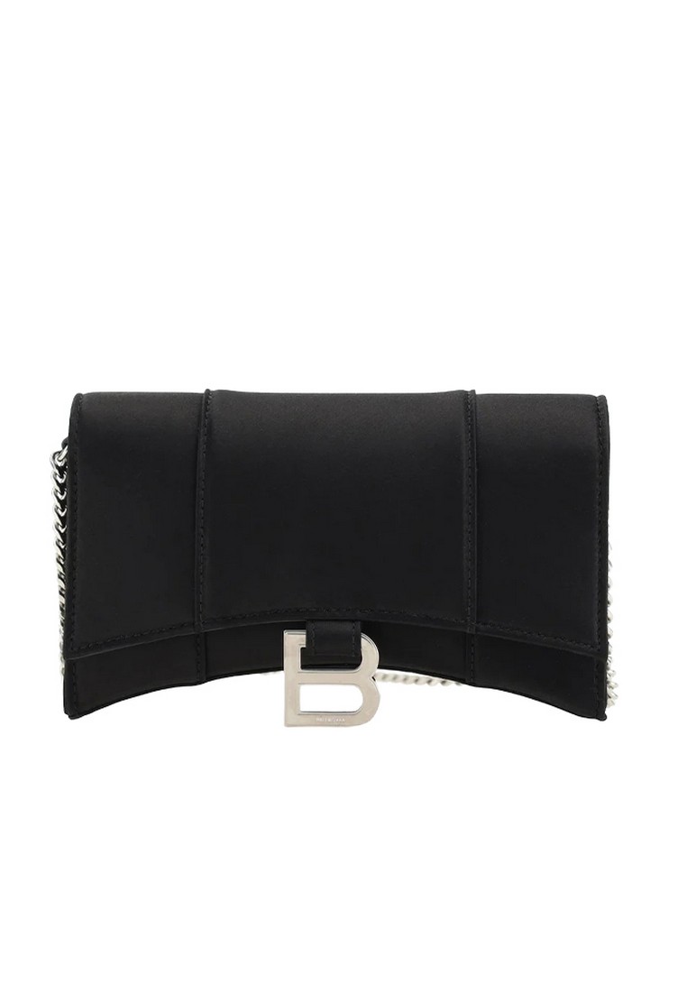 BALENCIAGA Hourglass Bb Monogram Chain Wallet in Black