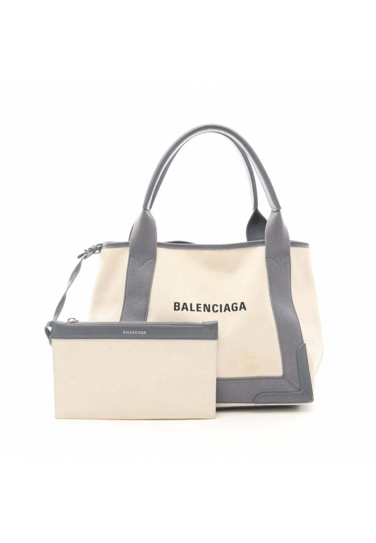 BALENCIAGA Pre-Loved BALENCIAGA NAVY CABAS S navy hippopotamus Handbag tote bag canvas leather off w