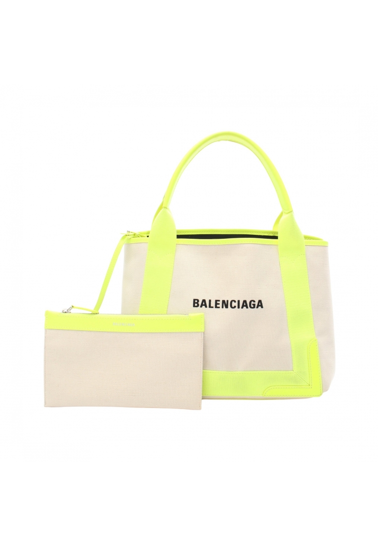 Balenciaga Pre-Loved BALENCIAGA NAVY CABAS S navy hippopotamus Handbag tote bag canvas leather ivory