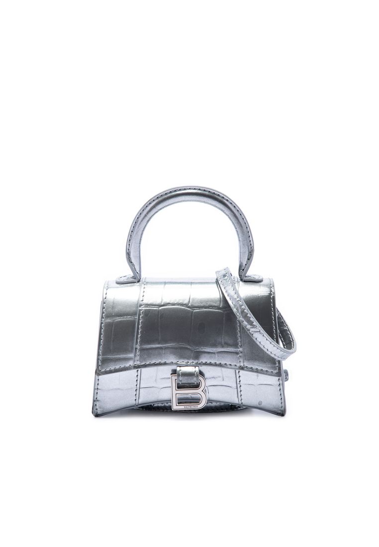 Balenciaga Pre-Loved Balenciaga Mini Metallic Croc Embossed Calfskin Hourglass Top Handle Bag