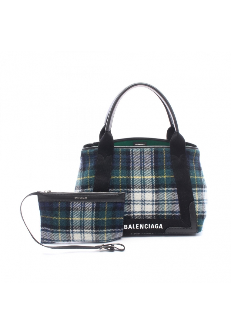 Balenciaga Pre-Loved BALENCIAGA NAVY CABAS S navy hippopotamus check Handbag tote bag wool leather g