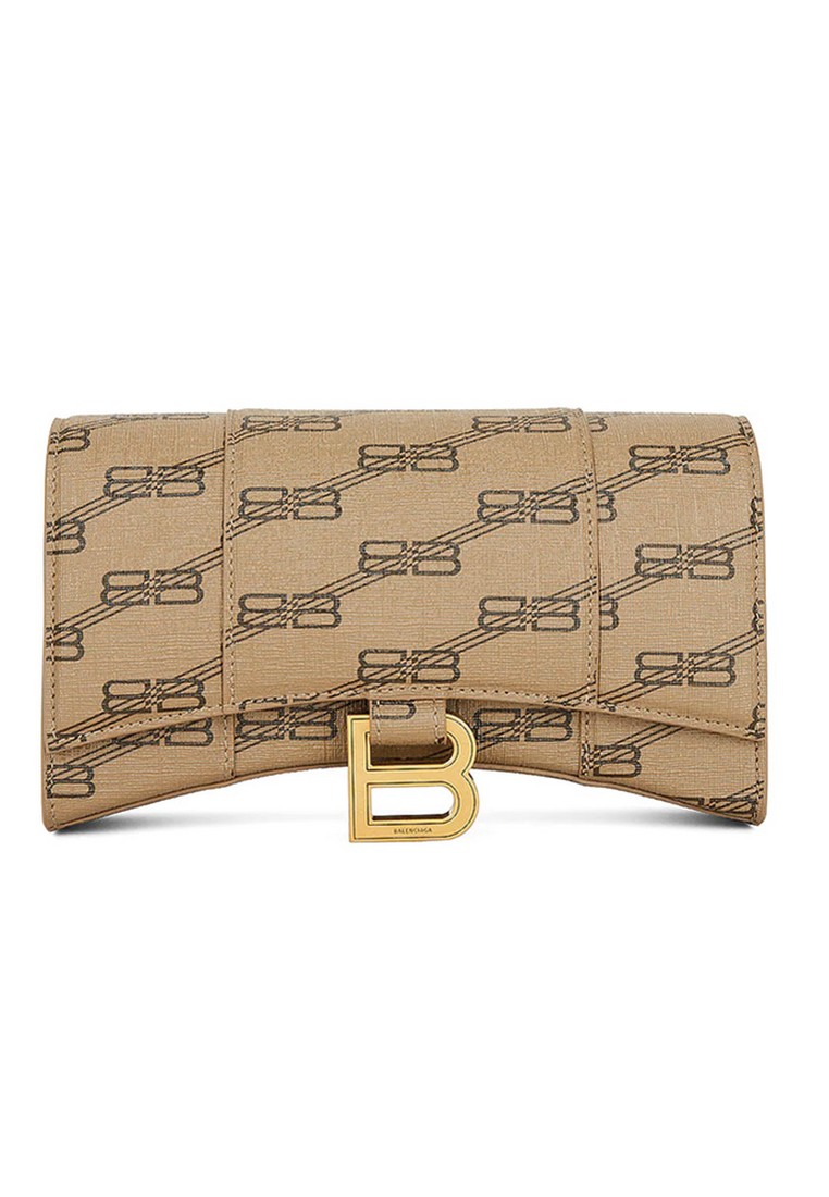 BALENCIAGA Hourglass BB Monogram Chain Wallet in Beige