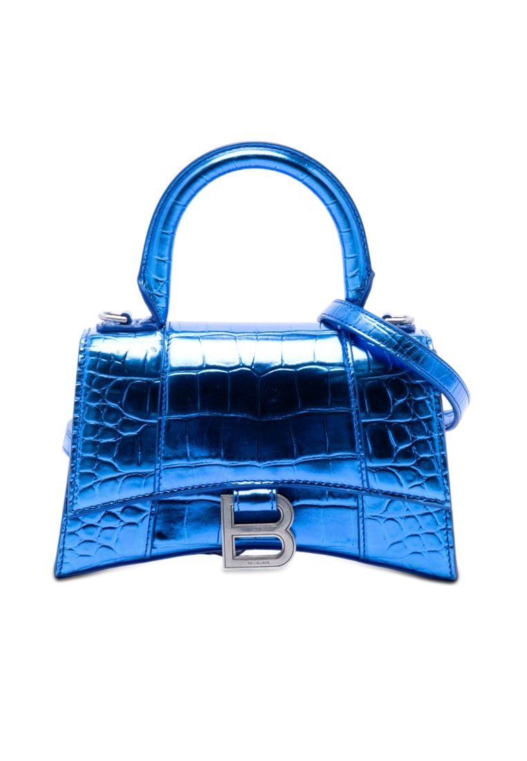 Balenciaga Pre-Loved Balenciaga Metallic Calfskin Croc Embossed Hourglass Satchel Xs