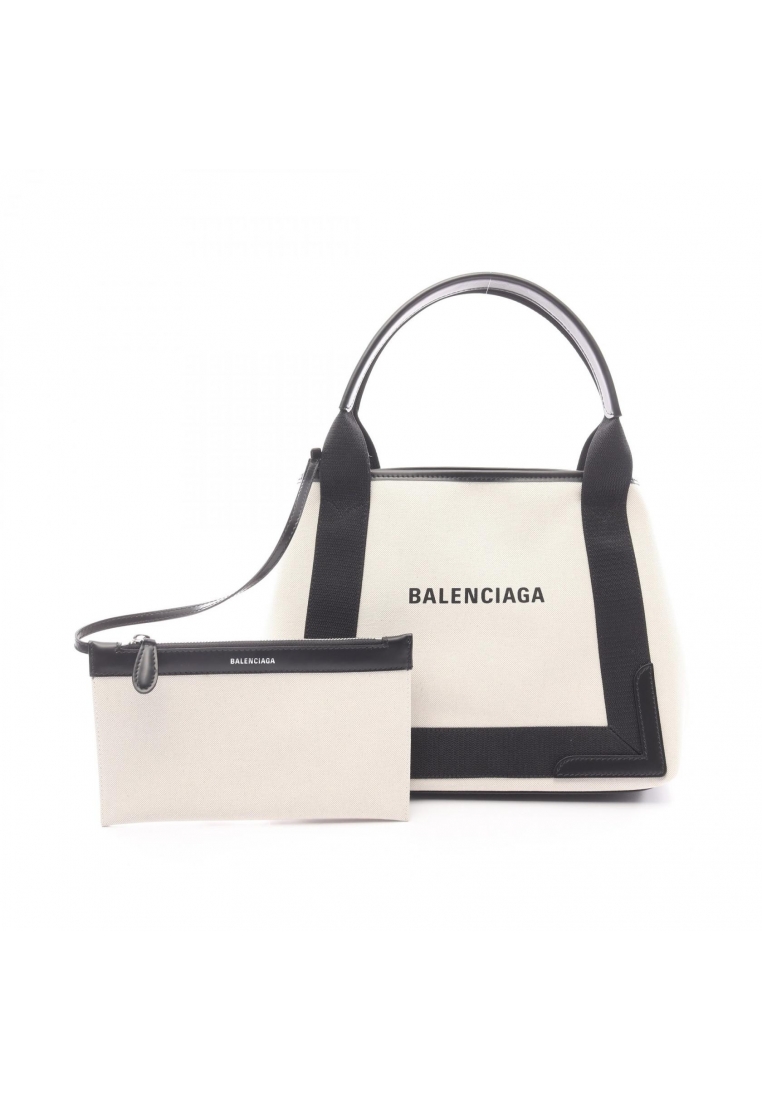 BALENCIAGA Pre-Loved BALENCIAGA NAVY CABAS S navy hippopotamus Handbag tote bag canvas leather ivory
