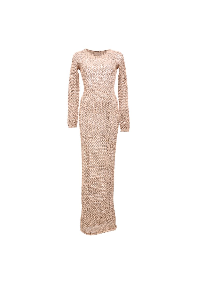 Balmain Pre-Loved Balmain Crochet Maxi Dress In Brown Cotton