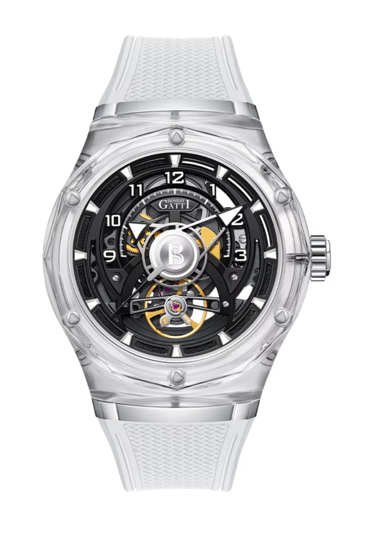 Bonest Gatti Automatic Unisex Glass Watch, Rubber Strap