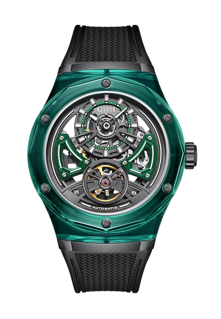 Bonest Gatti Automatic Unisex Glass Watch, Rubber Strap