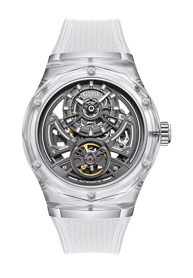 Bonest Gatti Automatic Unisex Glass Watch, Rubber Strap