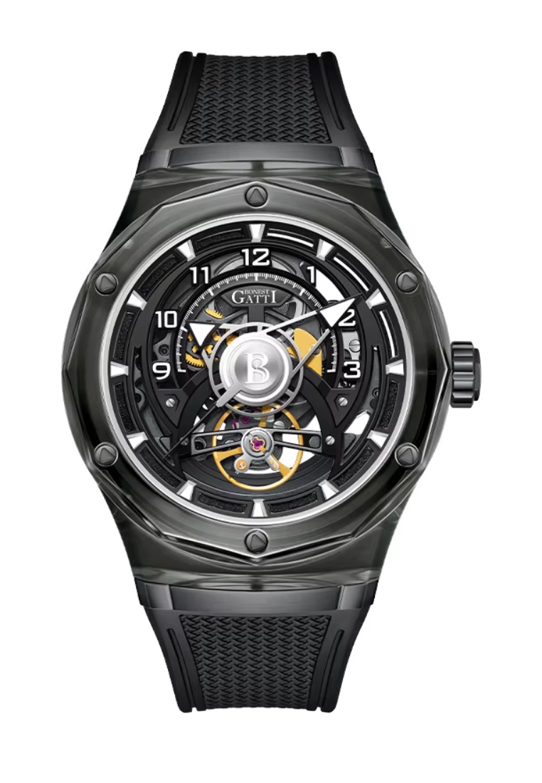 Bonest Gatti Automatic Unisex Glass Watch, Rubber Strap