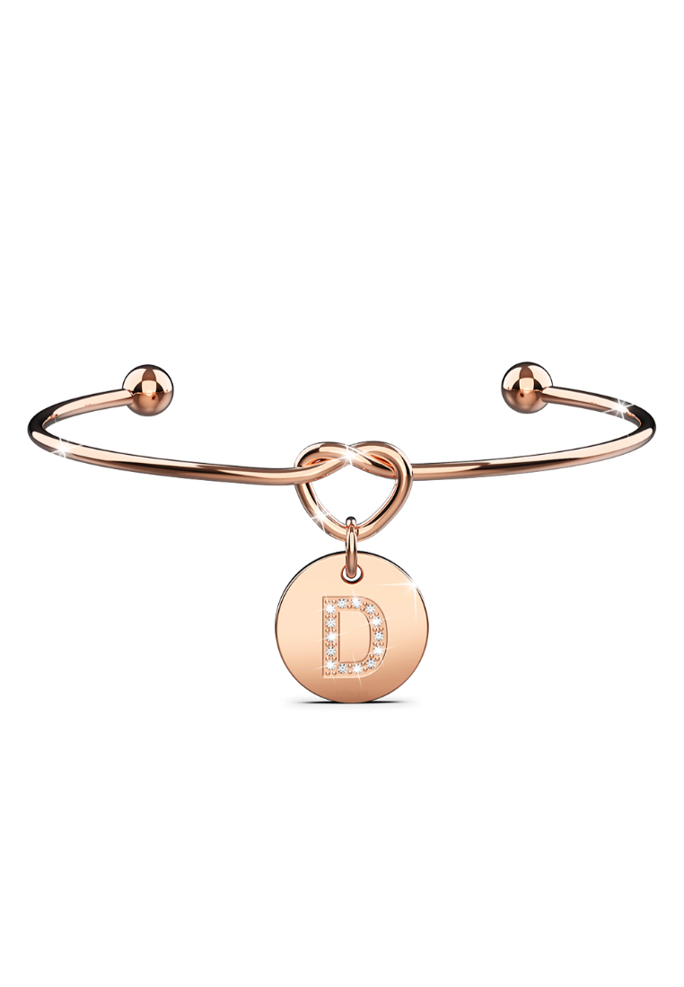Bullion Gold Fancy Alphabet Letter Initial Bangle in Rose Gold -D