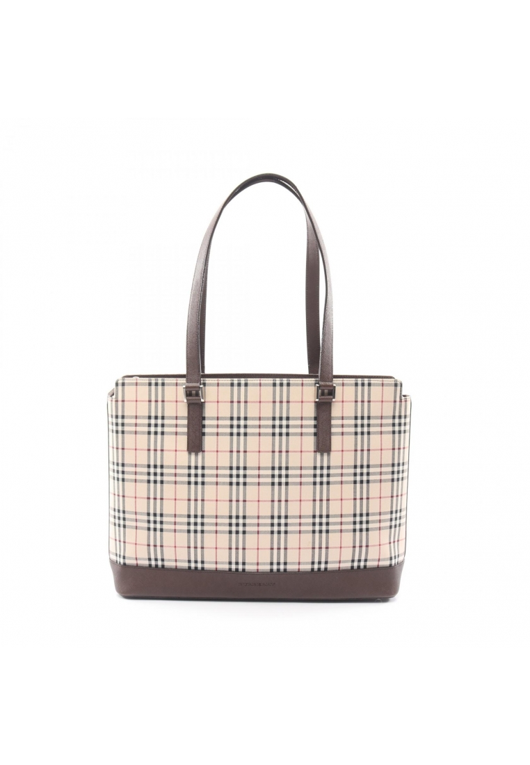 BURBERRY Pre-Loved Burberry Nova check Shoulder bag tote bag nylon canvas leather beige Dark brown m
