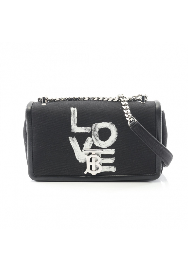 BURBERRY Pre-Loved Burberry chain shoulder bag canvas leather black