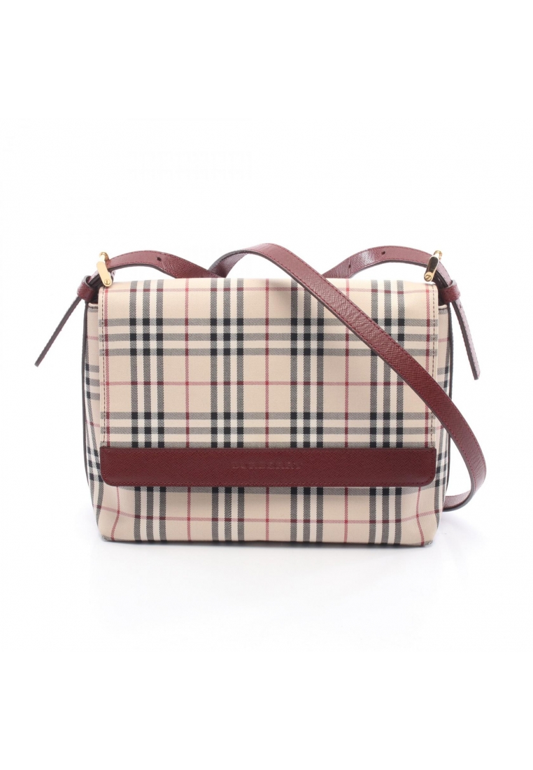 BURBERRY Pre-Loved Burberry Nova check Shoulder bag canvas leather beige Bordeaux
