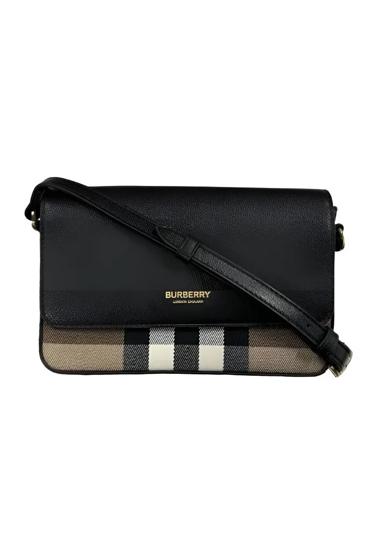 BURBERRY New Hampshire Check Canvas & Leather Crossbody Bag in Black 81072691