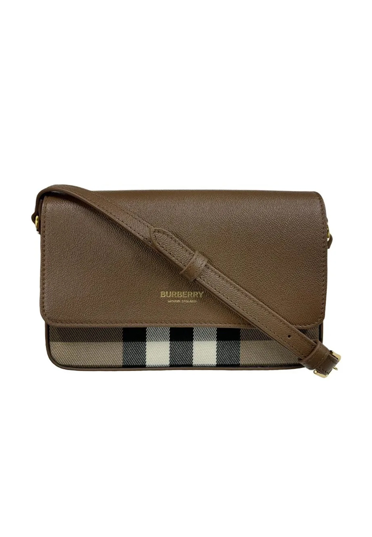 BURBERRY New Hampshire Check Canvas & Leather Crossbody Bag in Brown 81072701