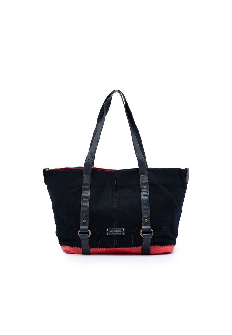 BURBERRY Pre-Loved Burberry Leather Trimmed Canvas Tote