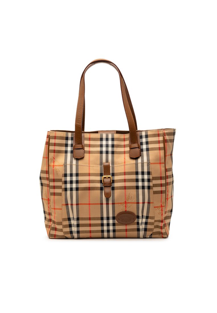 BURBERRY Pre-Loved Burberry Haymarket Check Canvas Tote