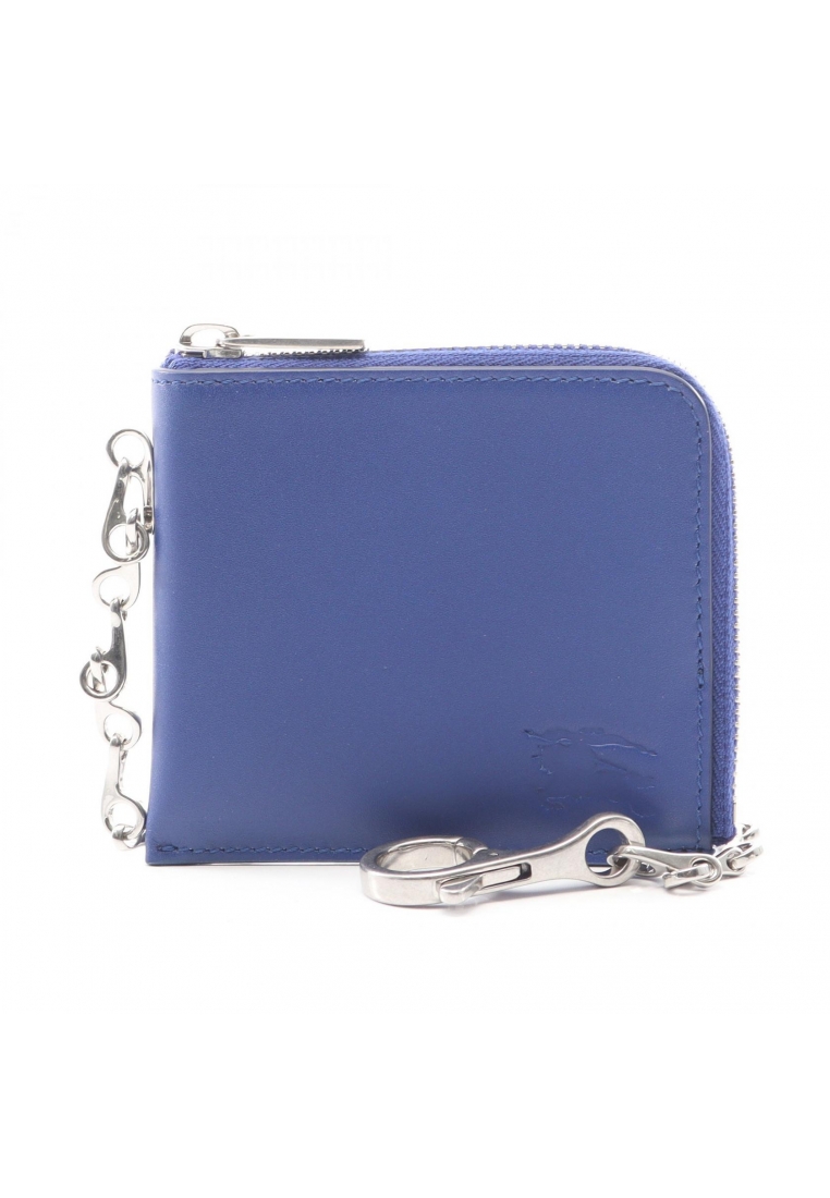 BURBERRY Pre-Loved Burberry card case coin purse leather blue with chain strap