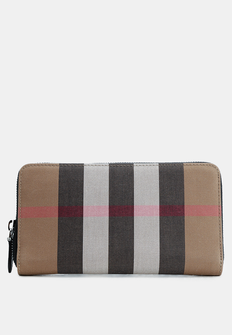 BURBERRY Check Zip Around Long Wallet