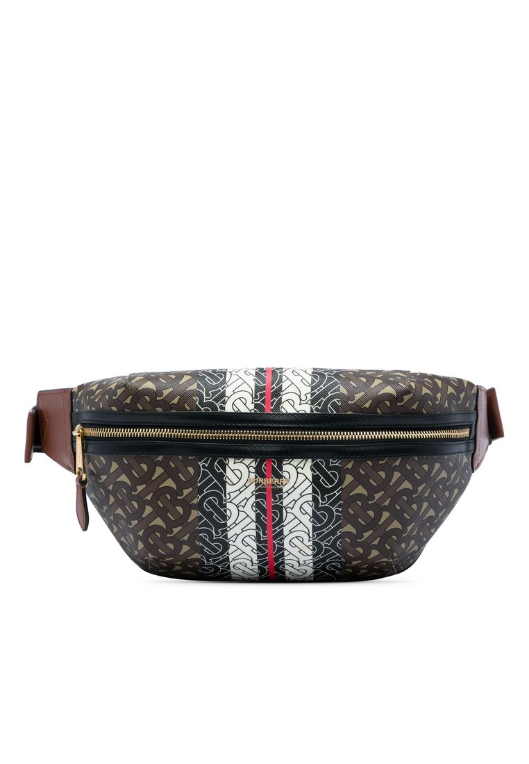BURBERRY Pre-Loved Burberry Tb Monogram E Canvas Stripe Sonny Belt Bag