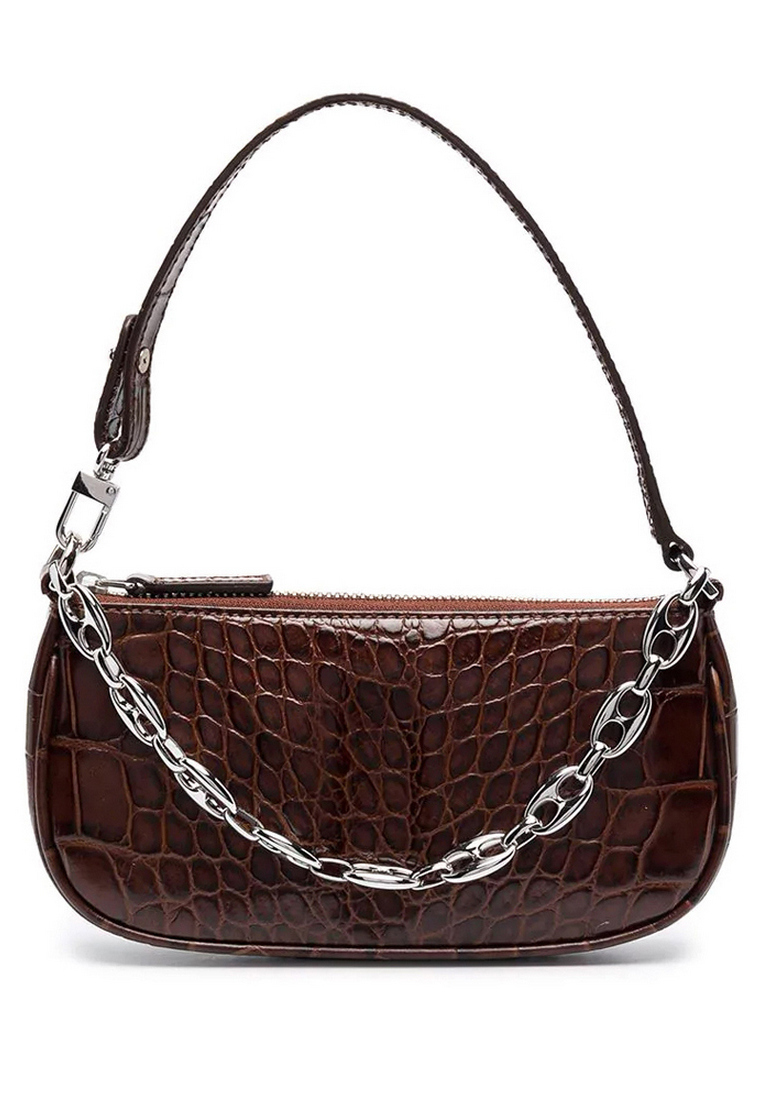 BY FAR Mini Rachel Croco Embossed Leather Crossbody Bag in Nutella