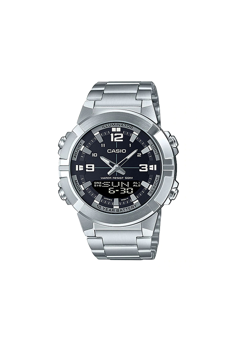CASIO Men Analog-Digital Watch AMW-870D-1AV Silver Stainless Steel Strap